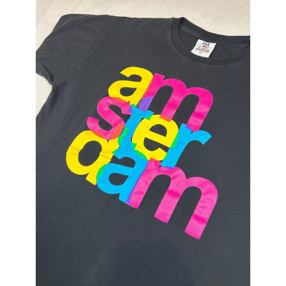 Fox Originals Amsterdam Graphic T-Shirt Black Multi Color Typography Mens M